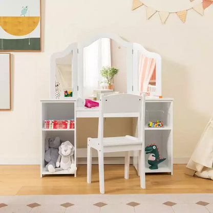 Coiffeuse Costway 2 en 1 pour enfants, ensemble bureau et chaise de princesse, miroir triptyque sécurisé