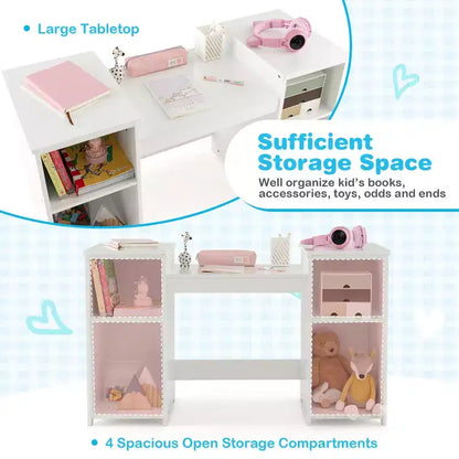 Coiffeuse Costway 2 en 1 pour enfants, ensemble bureau et chaise de princesse, miroir triptyque sécurisé