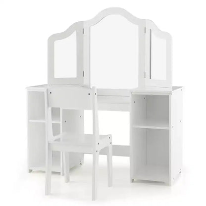 Coiffeuse Costway 2 en 1 pour enfants, ensemble bureau et chaise de princesse, miroir triptyque sécurisé