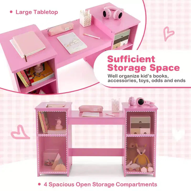 Coiffeuse Costway 2 en 1 pour enfants, ensemble bureau et chaise de princesse, miroir triptyque sécurisé