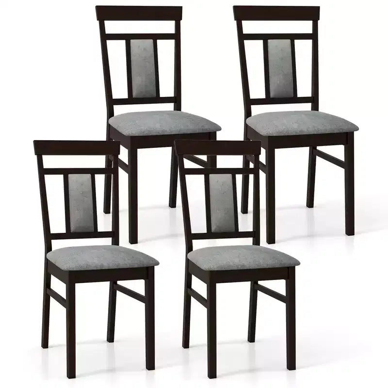 Costway Modern Home Dining Chair Set of 4 w/Upholstered Seat & Backrest Rubber Wood Legs