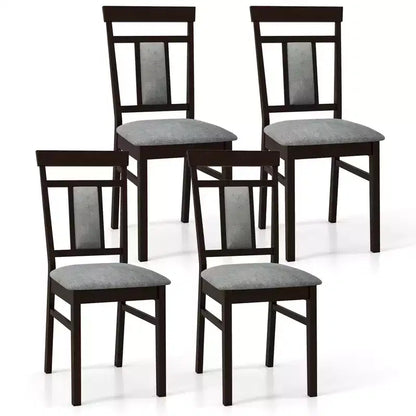Costway Modern Home Dining Chair Set of 4 w/Upholstered Seat & Backrest Rubber Wood Legs