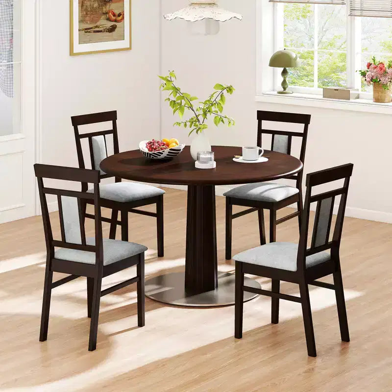 Costway Modern Home Dining Chair Set of 4 w/Upholstered Seat & Backrest Rubber Wood Legs