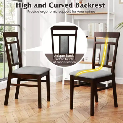 Costway Modern Home Dining Chair Set of 4 w/Upholstered Seat & Backrest Rubber Wood Legs