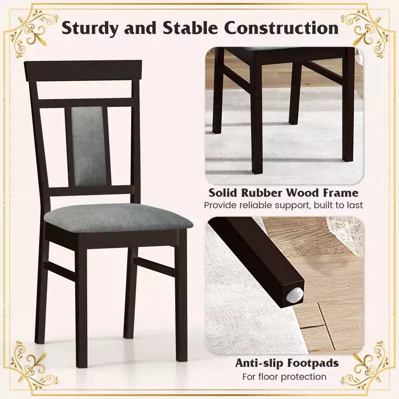 Costway Modern Home Dining Chair Set of 4 w/Upholstered Seat & Backrest Rubber Wood Legs