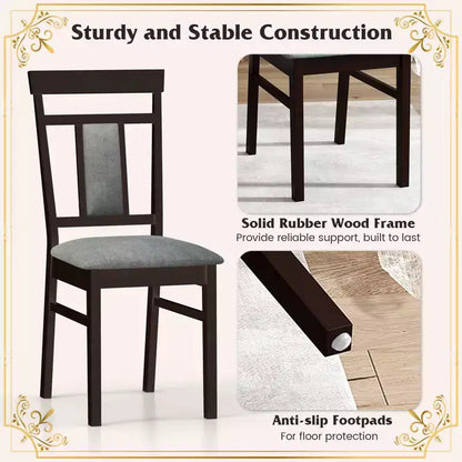 Costway Modern Home Dining Chair Set of 4 w/Upholstered Seat & Backrest Rubber Wood Legs