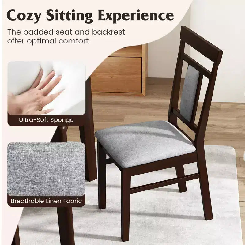 Costway Modern Home Dining Chair Set of 4 w/Upholstered Seat & Backrest Rubber Wood Legs