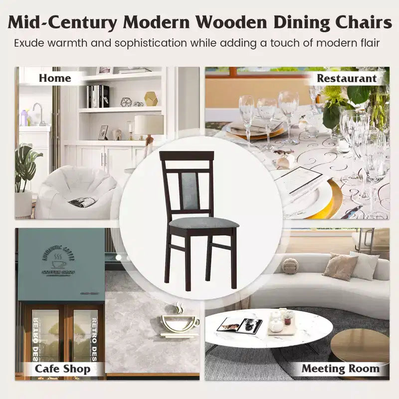 Costway Modern Home Dining Chair Set of 4 w/Upholstered Seat & Backrest Rubber Wood Legs