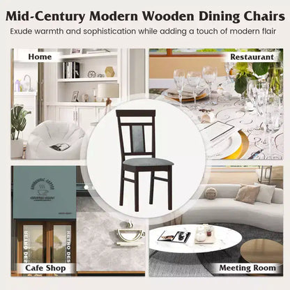 Costway Modern Home Dining Chair Set of 4 w/Upholstered Seat & Backrest Rubber Wood Legs