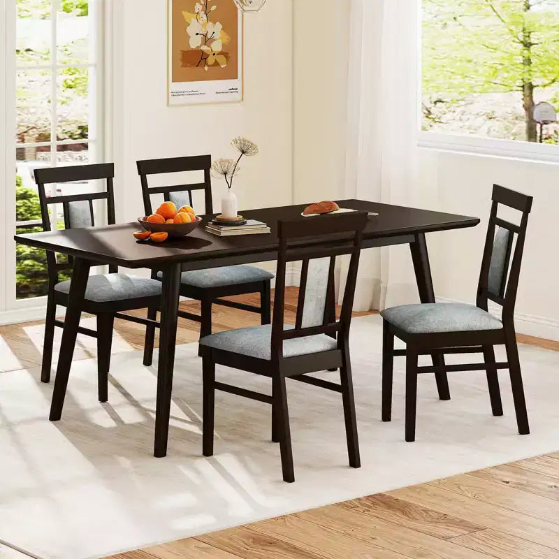 Costway Modern Home Dining Chair Set of 4 w/Upholstered Seat & Backrest Rubber Wood Legs