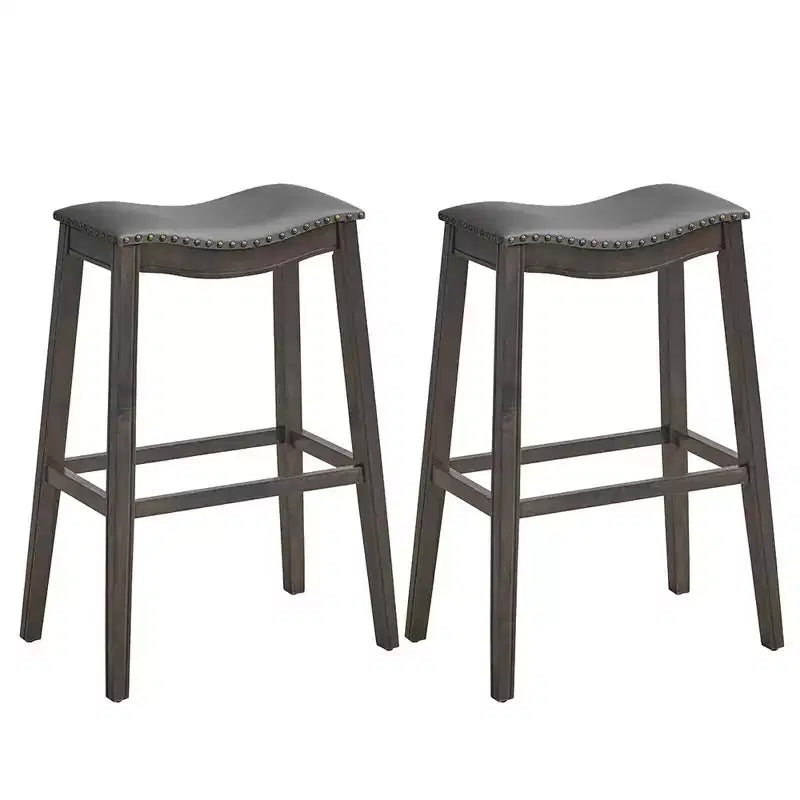 Costway Set of 2 Saddle Bar Stools Bar Height Kitchen Chairs w/ Rubber Wood Legs
