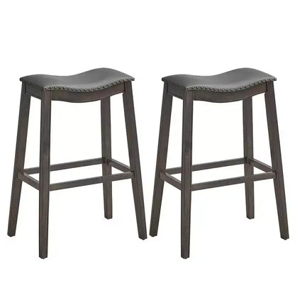 Costway Set of 2 Saddle Bar Stools Bar Height Kitchen Chairs w/ Rubber Wood Legs