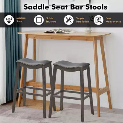Lot de 2 tabourets de bar Costway, hauteur de bar, chaises de cuisine avec pieds en bois d'hévéa