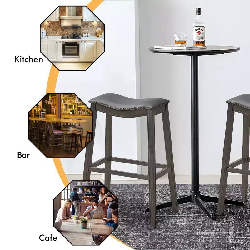 Lot de 2 tabourets de bar Costway, hauteur de bar, chaises de cuisine avec pieds en bois d'hévéa