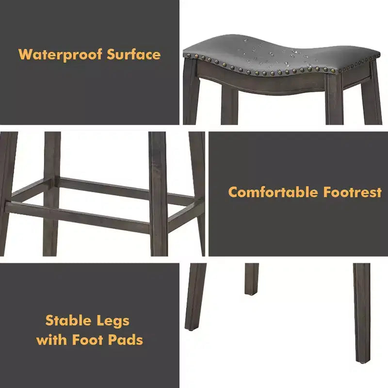 Lot de 2 tabourets de bar Costway, hauteur de bar, chaises de cuisine avec pieds en bois d'hévéa