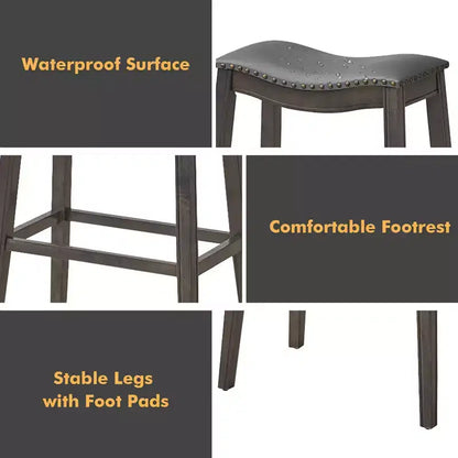 Lot de 2 tabourets de bar Costway, hauteur de bar, chaises de cuisine avec pieds en bois d'hévéa