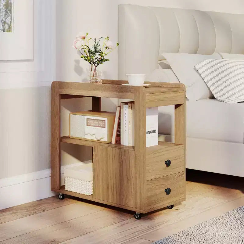 Costway Lot de 2 tables d'appoint étroites modernes à 2 tiroirs avec étagères ouvertes