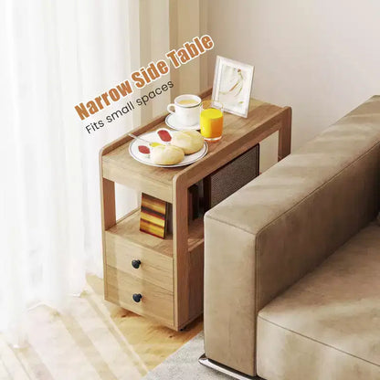Costway Lot de 2 tables d'appoint étroites modernes à 2 tiroirs avec étagères ouvertes