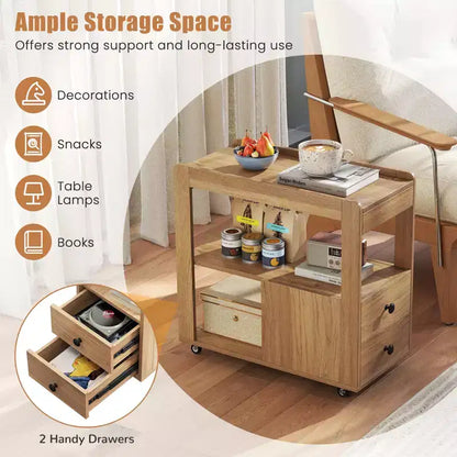 Costway Lot de 2 tables d'appoint étroites modernes à 2 tiroirs avec étagères ouvertes