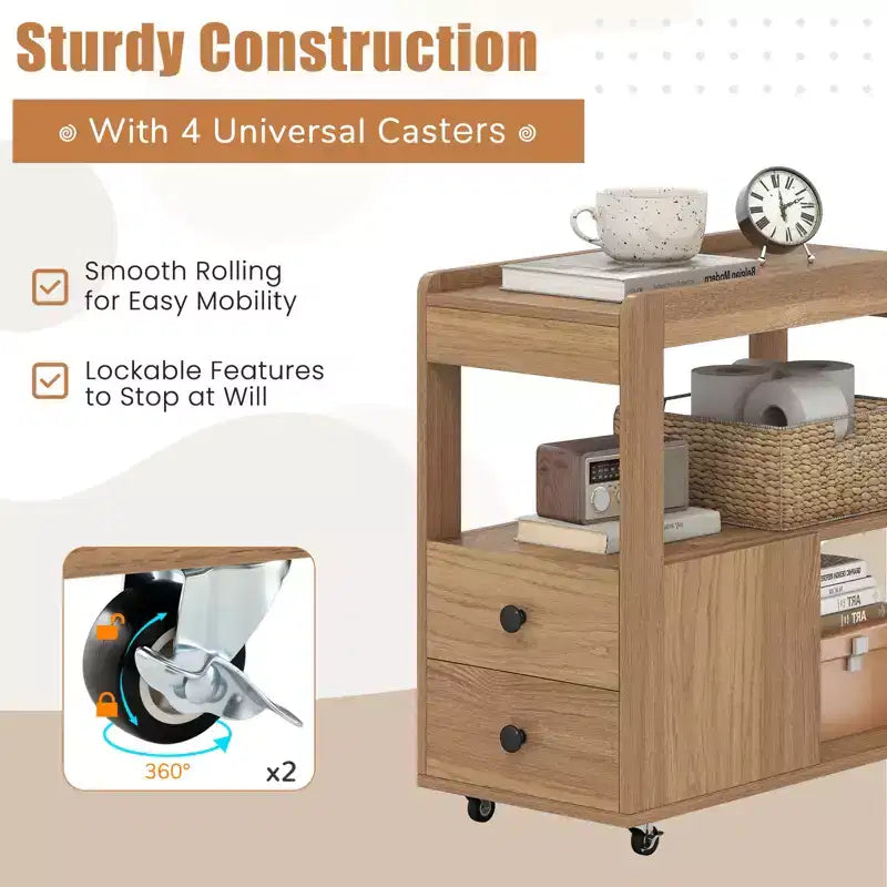 Costway Lot de 2 tables d'appoint étroites modernes à 2 tiroirs avec étagères ouvertes