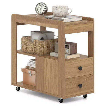 Costway Lot de 2 tables d'appoint étroites modernes à 2 tiroirs avec étagères ouvertes