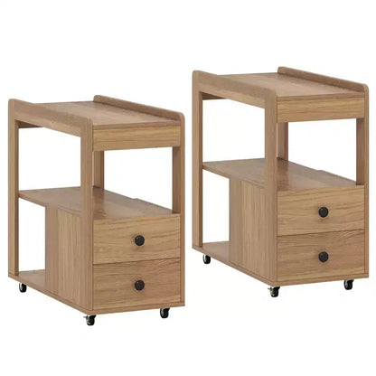 Costway Lot de 2 tables d'appoint étroites modernes à 2 tiroirs avec étagères ouvertes