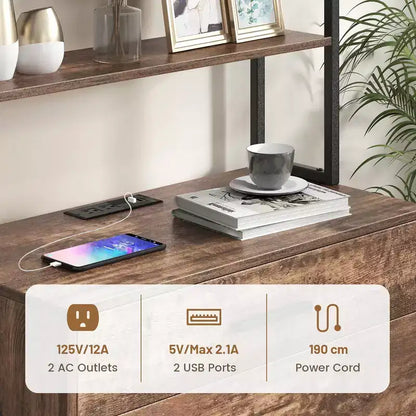 Meuble de classement Costway avec station de charge, étagères ouvertes à 3 niveaux et grand tiroir, marron rustique compatible