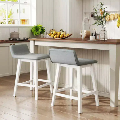 Tabourets de bar rembourrés Costway (lot de 2) avec dossier bas, repose-pieds et pieds en bois pour îlot de cuisine