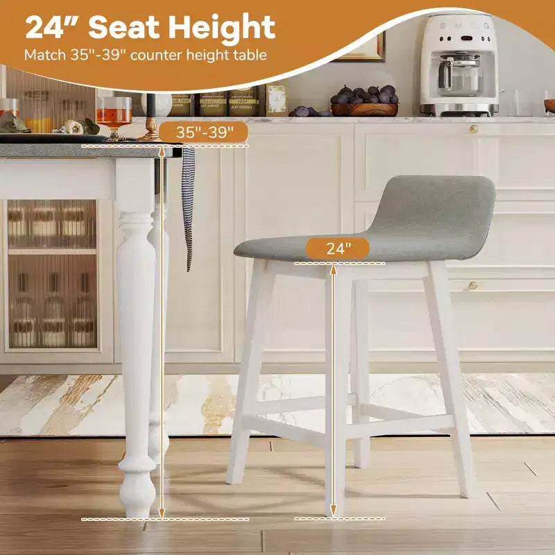 Tabourets de bar rembourrés Costway (lot de 2) avec dossier bas, repose-pieds et pieds en bois pour îlot de cuisine
