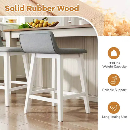 Tabourets de bar rembourrés Costway (lot de 2) avec dossier bas, repose-pieds et pieds en bois pour îlot de cuisine