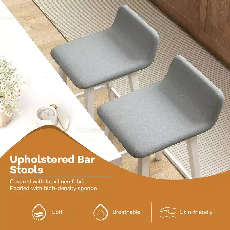 Tabourets de bar rembourrés Costway (lot de 2) avec dossier bas, repose-pieds et pieds en bois pour îlot de cuisine