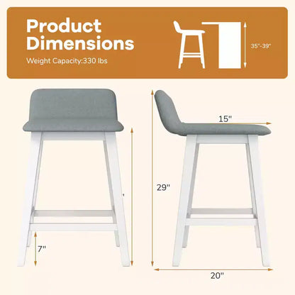 Tabourets de bar rembourrés Costway (lot de 2) avec dossier bas, repose-pieds et pieds en bois pour îlot de cuisine