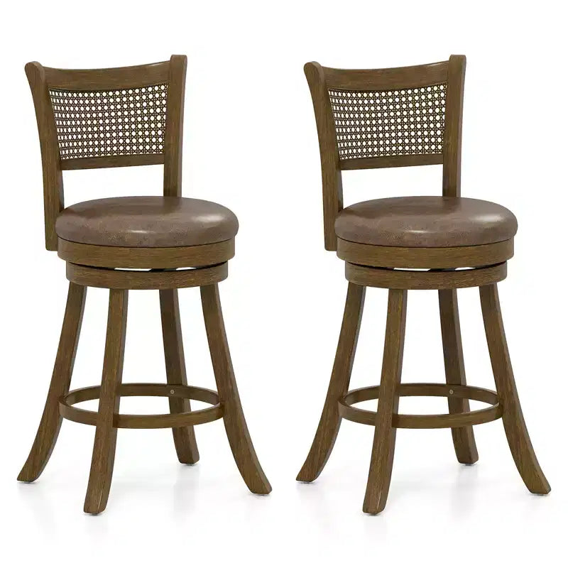 Costway Set of 4 Bar Stools 25 Swivel Bar Chairs w/ PE Rattan Backrest Counter Height