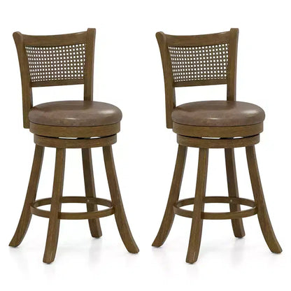 Costway Set of 4 Bar Stools 25 Swivel Bar Chairs w/ PE Rattan Backrest Counter Height