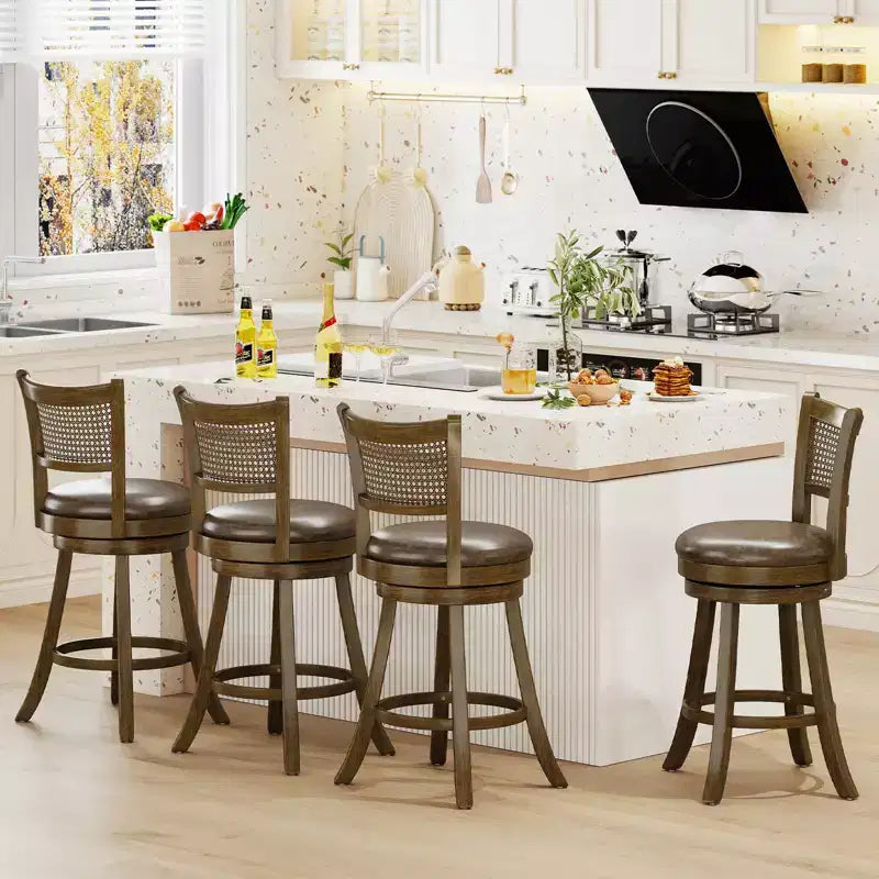 Costway Set of 4 Bar Stools 25 Swivel Bar Chairs w/ PE Rattan Backrest Counter Height