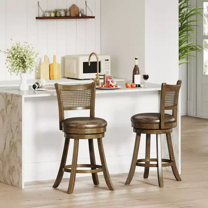 Costway Set of 4 Bar Stools 25 Swivel Bar Chairs w/ PE Rattan Backrest Counter Height