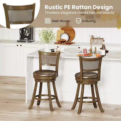 Costway Set of 4 Bar Stools 25 Swivel Bar Chairs w/ PE Rattan Backrest Counter Height