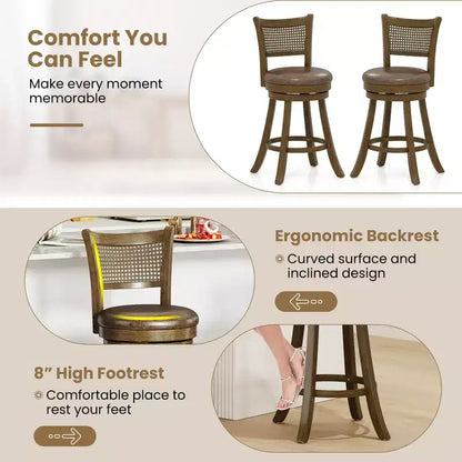 Costway Set of 4 Bar Stools 25 Swivel Bar Chairs w/ PE Rattan Backrest Counter Height