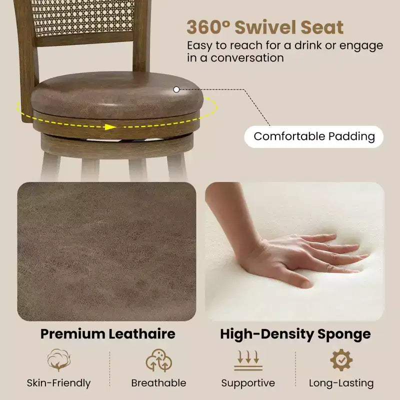 Costway Set of 4 Bar Stools 25 Swivel Bar Chairs w/ PE Rattan Backrest Counter Height