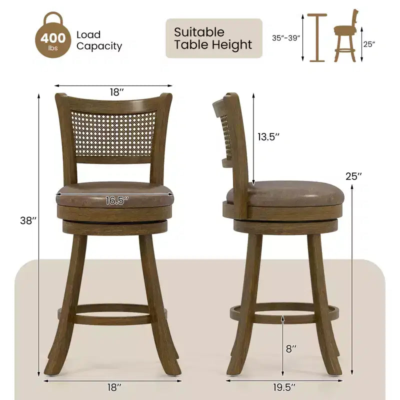 Costway Set of 4 Bar Stools 25 Swivel Bar Chairs w/ PE Rattan Backrest Counter Height