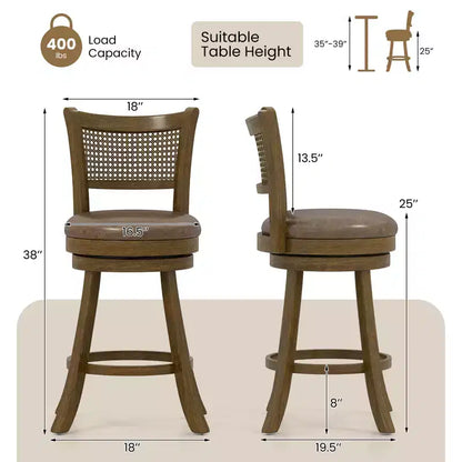 Costway Set of 4 Bar Stools 25 Swivel Bar Chairs w/ PE Rattan Backrest Counter Height