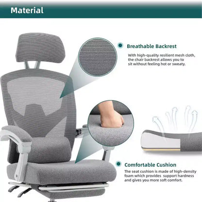 Fauteuil de bureau ergonomique TUYOHW avec repose-pieds, chaise de bureau en maille à dossier haut avec appui-tête réglable et support lombaire pour le bureau à domicile, capacité de 125 kg