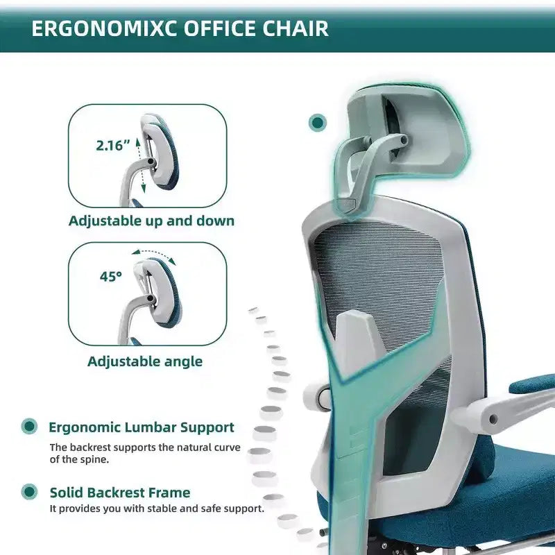 Fauteuil de bureau ergonomique TUYOHW avec repose-pieds, chaise de bureau en maille à dossier haut avec appui-tête réglable et support lombaire pour le bureau à domicile, capacité de 125 kg