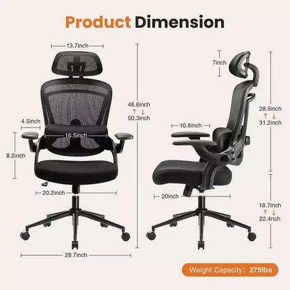 TUYOHW Mesh Criss Cross Chair on Wheels,Office Chair with Adjustable Lumbar Support and Headrest,Gaming Chair with Soft Flip Up Arms for Office