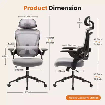 TUYOHW Mesh Criss Cross Chair on Wheels,Office Chair with Adjustable Lumbar Support and Headrest,Gaming Chair with Soft Flip Up Arms for Office