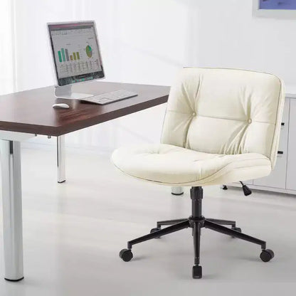TUYOHW PU Leather Swivel Criss Cross Chair on Wheels,Office Chair with Adjustable Height and Lumbar Support,Armless Gaming Chair for Office