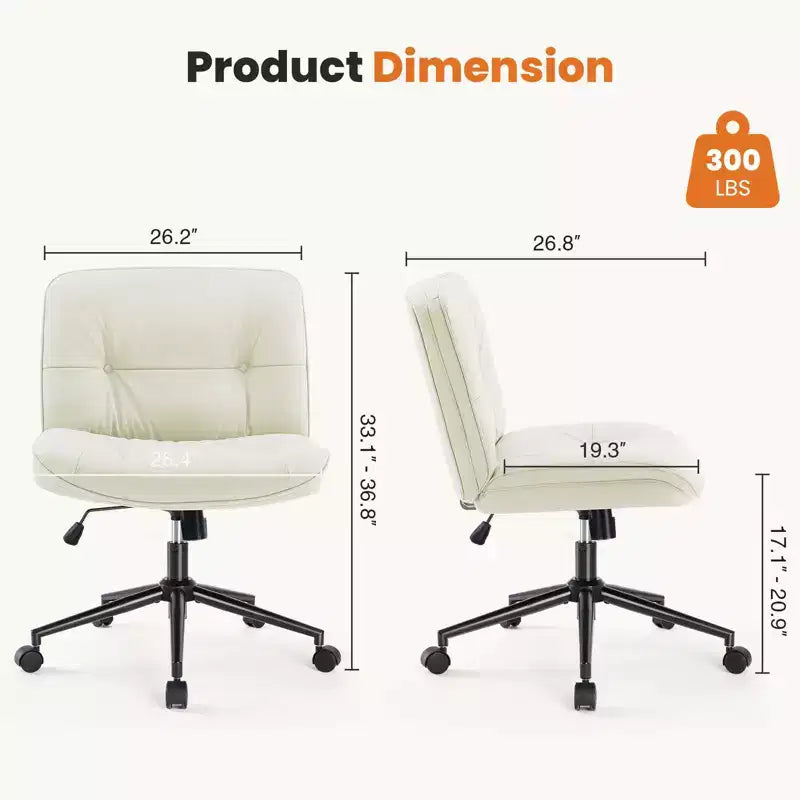 TUYOHW PU Leather Swivel Criss Cross Chair on Wheels,Office Chair with Adjustable Height and Lumbar Support,Armless Gaming Chair for Office