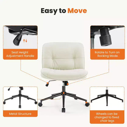 TUYOHW PU Leather Swivel Criss Cross Chair on Wheels,Office Chair with Adjustable Height and Lumbar Support,Armless Gaming Chair for Office