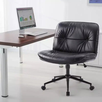 TUYOHW PU Leather Swivel Criss Cross Chair on Wheels,Office Chair with Adjustable Height and Lumbar Support,Armless Gaming Chair for Office