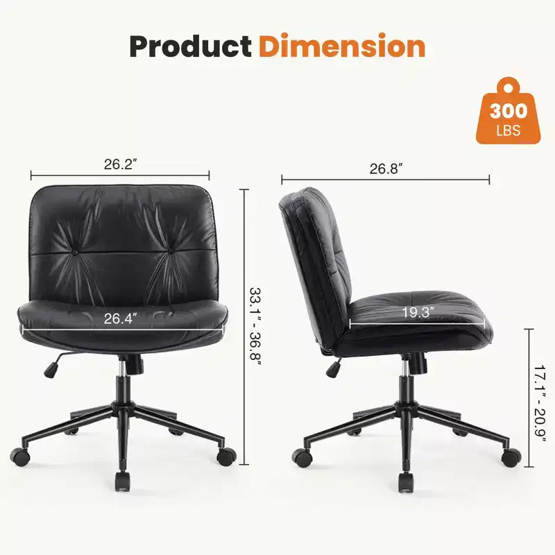 TUYOHW PU Leather Swivel Criss Cross Chair on Wheels,Office Chair with Adjustable Height and Lumbar Support,Armless Gaming Chair for Office